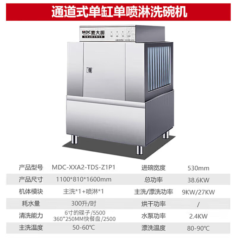 吕氏贵宾会1.1米通道式单缸单喷淋商用洗碗机大型刷碗机