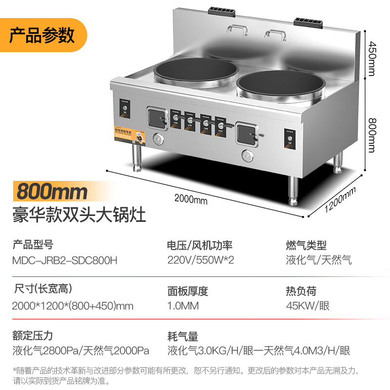 吕氏贵宾会燃气猛火大锅灶豪华款燃气双头大炒炉800