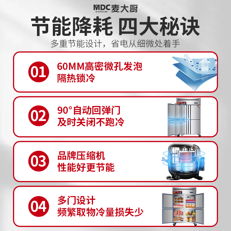 MDC商用四六门冰柜风冷无霜冷藏插盘款6门冰柜